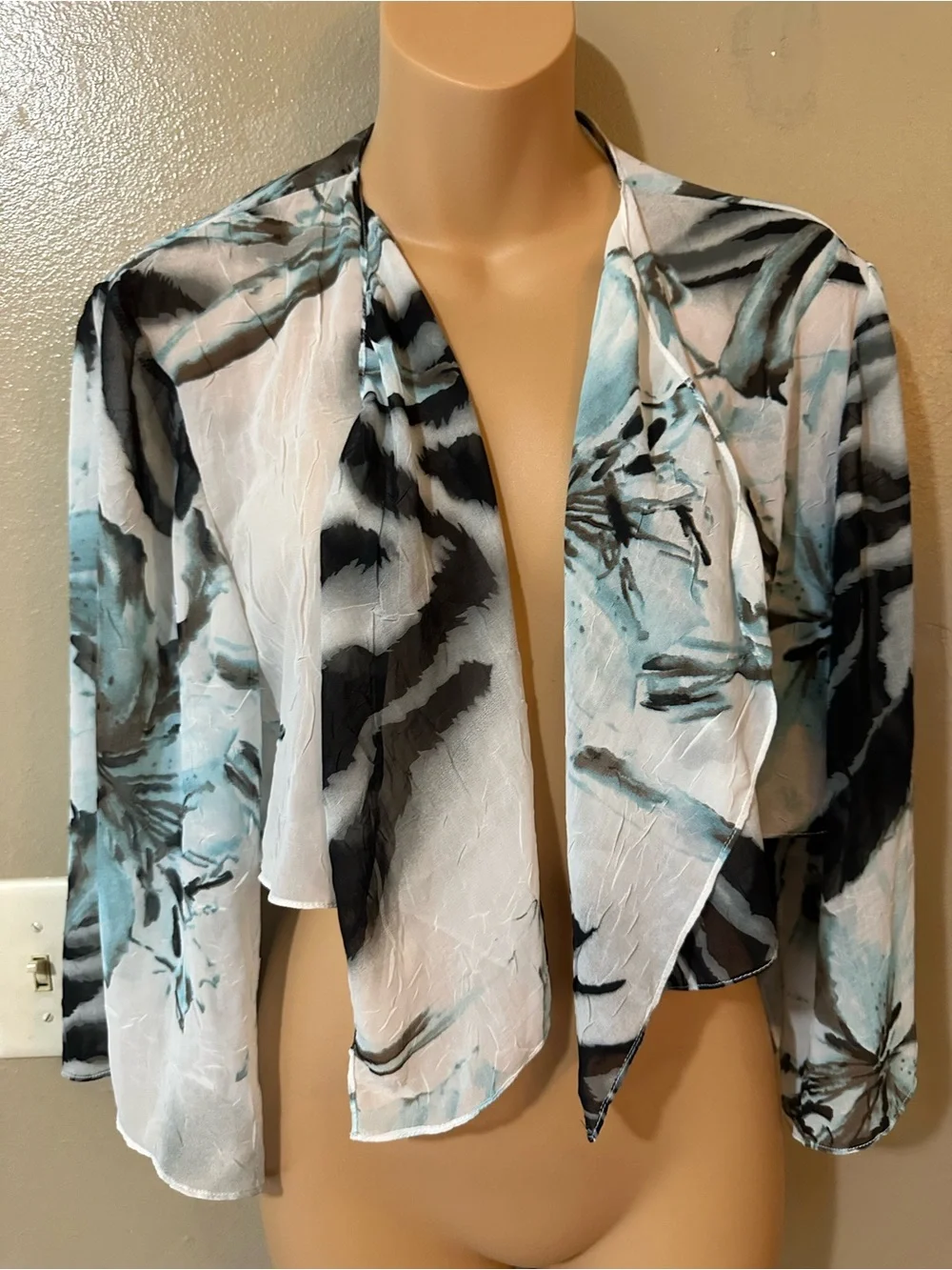Alex Evenings Floral Chiffon Open Front Wrap Jacket CropCardigan Festival Grunge